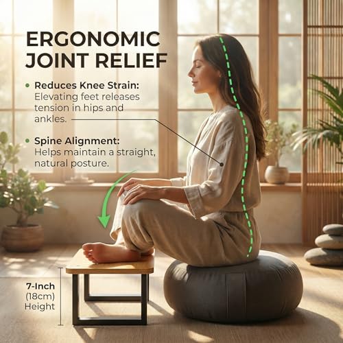 Bamboo Meditation Footrest & Seiza Kneeling Aid – 7" Yoga Support Platform for Leg Relief & Deep Stretching – Ergonomic Zen Prop