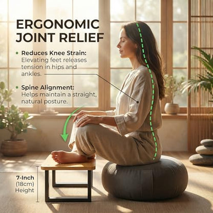 Bamboo Meditation Footrest & Seiza Kneeling Aid – 7" Yoga Support Platform for Leg Relief & Deep Stretching – Ergonomic Zen Prop