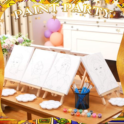 Motipuns 12 Set Afro Queen Pre Drawn Canvas for Paint for Adults | 8 x 10 Inch, Sip and Paint Party Kit, Pre Printed Framed Canvas with Easels Paints Brushes Aprons, Party Adult Art Supplies - style: Afro Queen