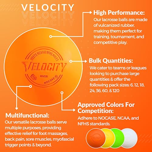 Velocity 라크로스 볼 - 60팩 및 120팩 - 연습용, 공식 NFHS 및 대학 승인 사이즈 - color: 주황색., size: 60 Balls, style: 연습용 공
