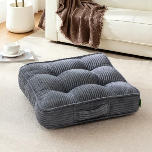 Meditation Floor Pillow, Square Large Pillows Seating for Adults, Tufted Corduroy Cushions for Yoga Reading Nook, Classroom and Living Room, Dark Grey, 22x22 Inch - color: Dark Grey