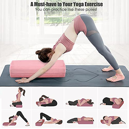 Giantex Yoga Bolster Pillow, with Carry Handle, Removable Machine Washable Soft Suede Pillowcase, Meditation Rectangular Yoga Pillow Perfect for Restorative Yoga - color: Pink