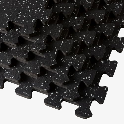 Velotas 3/8-Inch Thick Interlocking Foam Tiles with Rubber Top - Personal Fitness Mat, EVA Foam Puzzle Floor Tiles, for Home Gym Workouts - color: Light Gray Fleck, style: 48 Square Feet (12 Tiles)
