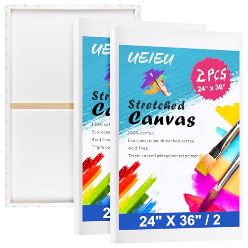 Stretched Canvas for Painting 24 x 36 Inch, 2 Pack Large Blank Canvas, Triple Primed Acid-Free Cotton, Professional Canvas for Acrylic Oil Pouring & Wet Media - size: 24"x36" - 2Pack