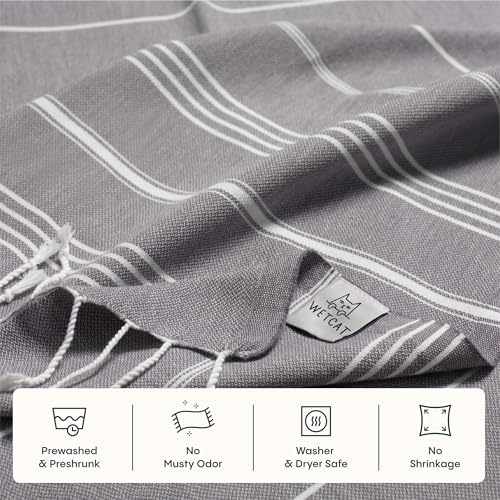 WETCAT Turkish Beach Towel Oversized (38"x71") 100% Turkish Cotton, Made in Turkey - Sand Free, Extra Large, Ultra Soft, Quick Drying, Compact & Lightweight for Travel - Dark Gray - color: Dark Gray, size: Beach Towel (38" x 71")