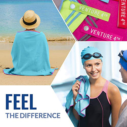 VENTURE 4TH Quick Dry Travel Towel, Ultra Soft Microfiber - 3 Sizes - color: Blue Pink, size: 60.00" x 31.50"