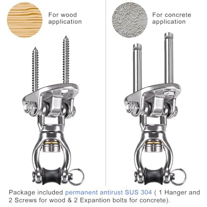 SELEWARE Heavy Duty Bearing Swivel Swing Hanger Stainless Steel Swing Hooks - color: Silver: 360° Bearing Swing Hanger ( 1 Pack )