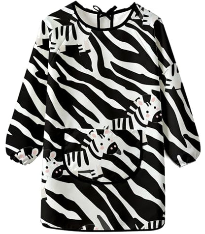 MINIQ Kids Art Smock,Waterproof Painting Apron Artist Smocks with Pocket Long Sleeves - color: Zebra Phantom, size: XXL for Age 5-8