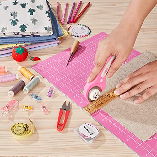 18"x12" Thickened Self Healing Cutting Mat, A3 Rotary Cutting Sewing Mat for Crafts, Double Sided 5-Ply Table Cutting Board for Fabric Quilting Art Hobby Project, Pink/Purple - color: Pink/Dark Purple, size: 17.7"L x 11.8"W