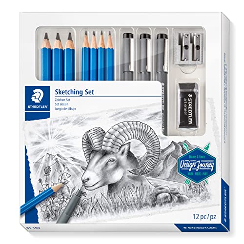Staedtler Mars Lumograph Art Set | Drawing Kit with Art Pencils, Drawing Pens, Eraser and Double Hole Sharpener (61 100) - style: Sketching set