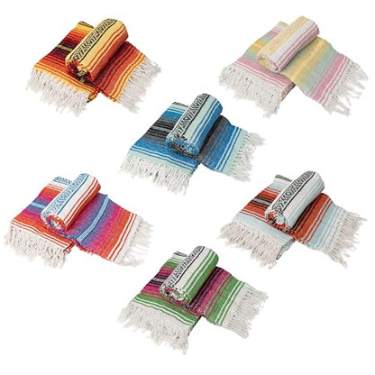 Cozumel 12 Pack Mexican Blankets, 72"x48", Assorted Brights