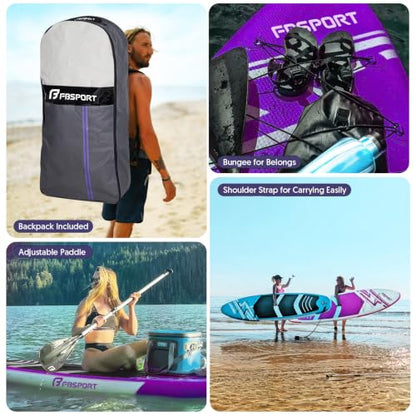 FBSPORT 11' Premium Stand Up Paddle Board, Yoga Board with SUP Accessories & Carry Bag | Wide Stance, Surf Control, Non-Slip Deck, Leash, Paddle and Pump for Youth & Adult - color: Purple