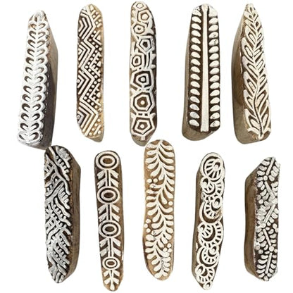 AnNafi® Mehendi Print Blocks| Border Pattern Wooden Stamps (Set of 10)| Fabric Wooden Stamps Border Pattern Printing Blocks| Designer Craft for Mehandi Textile Pottery Saree Border Canvas Painting |