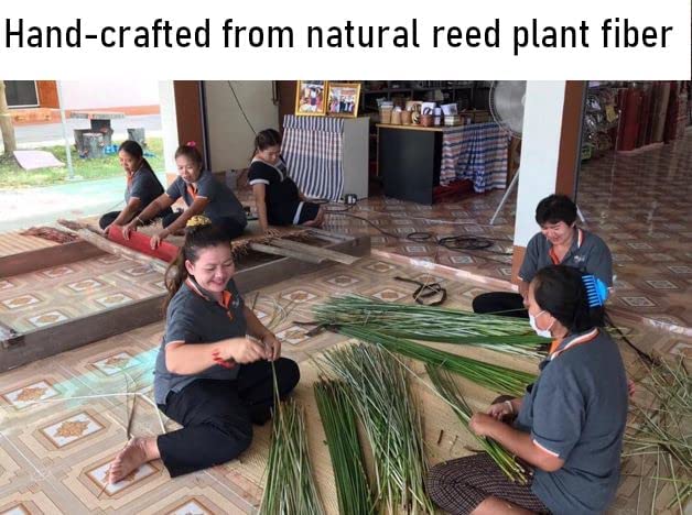 Handmade Woven Thai Beach Mat - Straw Ground Mat for Camping, Yoga, Meditation, Festivals, Concerts - Eco-friendly Reed - Foldable - 70 Inches x 35 Inches