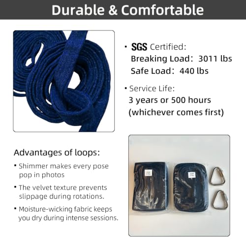 PRIOR FITNESS Aerial Loops Set,SGS Certified,9ft Yoga Straps Trapeze 2pcs - color: Glitter Blue