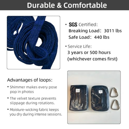 PRIOR FITNESS Aerial Loops Set,SGS Certified,9ft Yoga Straps Trapeze 2pcs - color: Glitter Blue