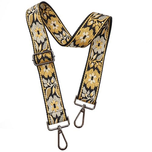 1.5" Wide Purse Strap Adjustable Replacement Gunmetal Hardware Long Crossbody Bag Strap for Thick Shoulder Bags Canvas Handbags Straps - color: Gunmetal Hardware-Yellow
