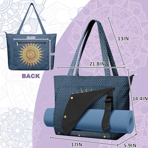 Yoga Bag for Women, Large Canvas Yoga Mat Tote Bag with Yoga Mat Carrier | Large Mat Pocket Fitness Tote for Pilates, Gym, Travel, Office & Beach - color: Blue Mandala