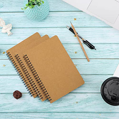 EUSOAR Hard Cover Spiral Notebook, A5 3Pack 5.5"x8.3" 120 Pages Graph Spiral Notebook Journals, Wirebound Journal Sketch Notebook for Math and Science Students Engineering Artist Drawing - color: Kraft, size: A5