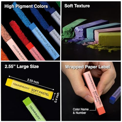 COLOUR BLOCK Soft Pastels All-in-One Art Set 66 PCS, 48 Nature Spectrum Colors Square Chalk Pastels, Blending Tools, Pencils, Brushes, Palette Knife, Pad for Beginners and Professional Artists