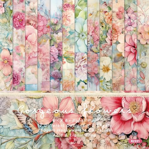 YASMEN Flowers Scrapbook Paper Pad, 6x6 Single-Sided Valentine Cardstock Paper Pad for Card Making, Journals, Planner, DIY Envelopes, Greeting Cards, Decorative Art Craft -24 Sheets - color: Flowers - 6×6