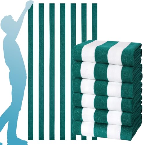 6 Packs Stripe Beach Towel Thin Terry Set XL Big Extra Large Oversized Accessories Essentials Soft Super Absorbent Clearance Pool Swim Camping Travel Bath Towels Bulk Men Women Adults Gift Green - color: Green, size: 60.00" x 30.00"