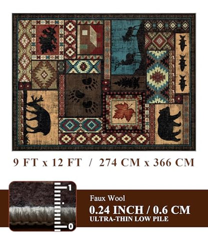 YIHOUSE 9x12 Rustic Cabin Area Rugs for Living Room Brown - color: Brown, size: 9'x12' (Rectangular)