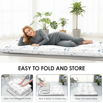 SCHNAUZER HOME Japanese Futon Floor Mattress Twin 3.5" Thick Ink Wash - color: Ink Wash White, size: Twin( 80 x 39 )