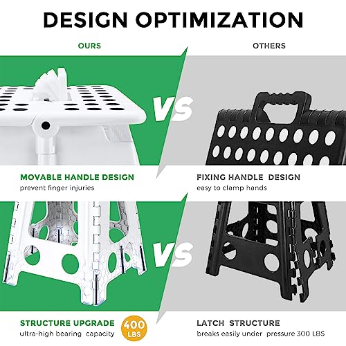 Dyforce Folding Step Stool 16 Inch,400lbs Foldable Step Stool for Adults | Step Stool Foldable White,Non-Slip Plastic Stepping Stool with Carry Handle,Lightweight for Bathroom Kitchen Bedroom Garden - color: White, size: 16inch