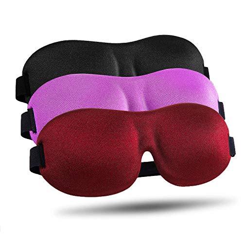 LKY DIGITAL Sleep Mask for Side Sleeper 3 Pack, Blackout 3D Eye Mask - color: Purple & Black & Red