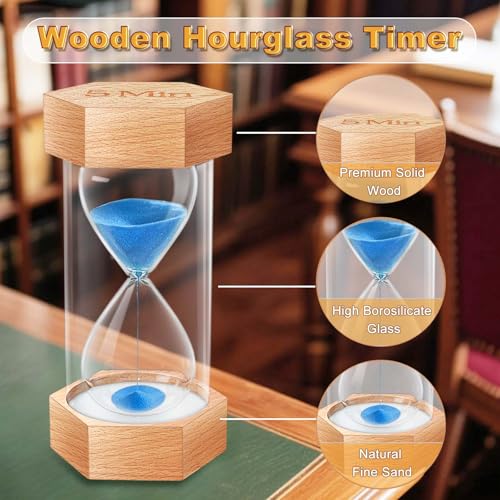 2 Minute Hourglass Sand Timer, Natural Wood Grain Hexagonal Hour Glass Sand Clock 2 Minutes, Reloj De Arena, Large Wooden Sandglass Sand Watçh 2 Min for Rustic Desk Decor, Office, Game, Classroom - color: Blue, size: 2 minute