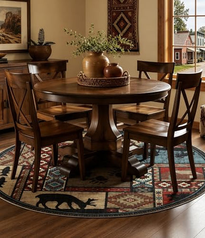 YIHOUSE Washable Rustic Cabin Round Rug, 4ft - color: Brown, size: 4' (Round)