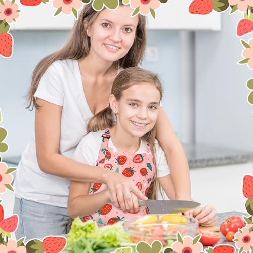 2 Pack Kids Apron, Cute Cooking Aprons, Waterproof Art Apron with Pockets, Toddler Painting Artist Apron Adjustable - color: Strawberry, size: 40*50cm
