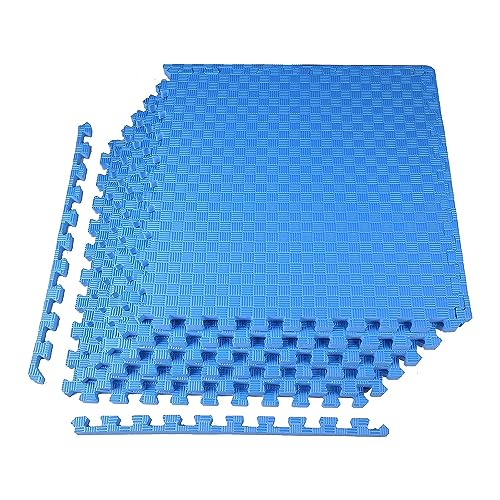 BalanceFrom Puzzle Exercise Mat 1" Thick, EVA Interlocking Foam Floor | Tiles for Home Gym, Studio, or Playroom Flooring, Blue, 24 in x 24 in x 1 in, 24 Sq Ft - 6 Tiles - color: Blue, style: One Inch Thick, 24 Square Feet