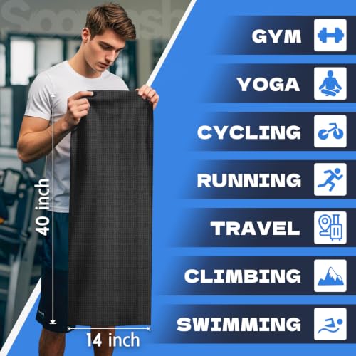 Microfiber Gym Towels for Showering Working Out Quick Dry Negative ions Large Middle Small Sizes Lightweight Gym Towel for Men Women Tennis Sports Towels for Body Hot Yoga Fitness Essentials - color: Black, size: 14 inch X 40 inch