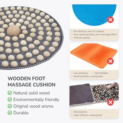 Wood Foot Acupressure Mat - Ergonomic Foot Massager Mat for Feet Relax, Wood Massage Tool -Foldable Pressure Point Pad