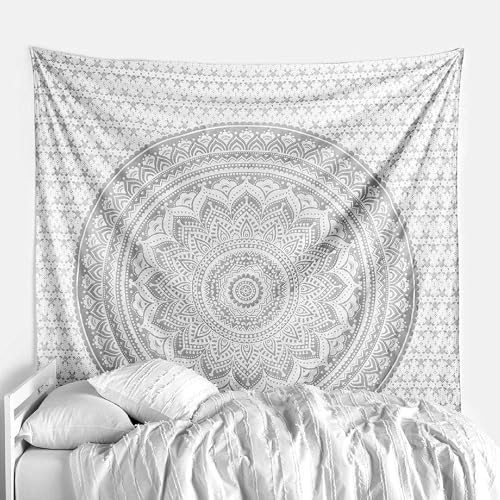 Popular Handicrafts Tapestry Wall Hanging Hippie Ombre Metallic Mandala Bohemian Hippy Intricate Indian Tapestries Bedspread 84 x 90 Inches (215cm x 230cm) Silver - color: Silver, size: 90"L x 84"W