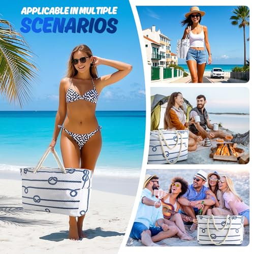 SRISE Large Beach Bag for Women & Men, Beach Bags Waterproof Sandproof, Travel Tote Bag, Swim Pool Bag for Family Outdoor - color: Knot