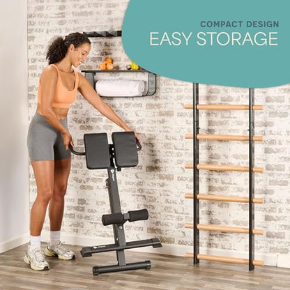 Lifepro SculptTrainer Roman Chair – 20+ Exercises, Foldable, 330 lb Cap | Hyperextension, hip thrusts, sit-ups & back extensions, 10 height positions, padded seat + dual rollers, alloy steel - color: Black, size: Medium