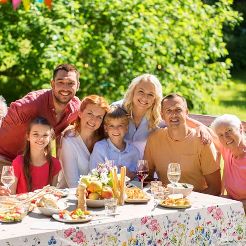 6 Pcs Summer Floral Tablecloth Butterfly Wildflower Plastic Disposable Tablecloth Rectangle Flower Table Cover for Summer Picnic Dining Birthday Tea Party Decorations (60 x 84 Inch) - size: 60 x 84 Inch