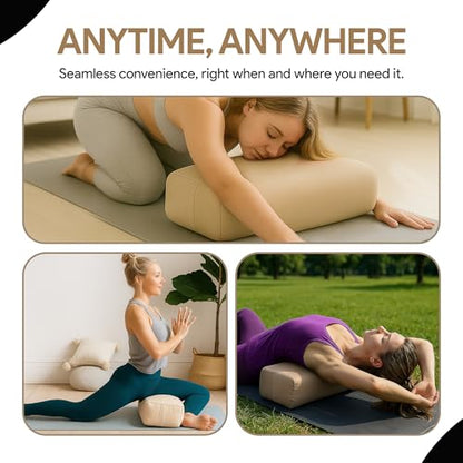 Rectangular Yoga Bolster Pillow for Meditation, Yoga & Back Support – Soft Meditation Cushion with Removable Hand Wash Cotton Cover & Carry Handle (beige) - color: Beige