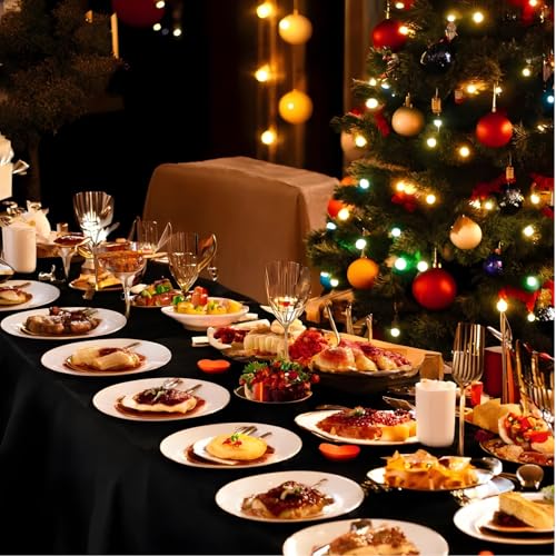 Plastic Tablecloth Roll, 210 Ft x 54 In Black Plastic Table Cloth Roll | Disposable Tablecloth with Cutter PEVA Plastic Table Cover Roll Waterproof Table Cloth for Banquets, Festivals, Parties - color: Black, size: 2520" x 54" (Rectangular)