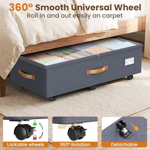 Budding Joy 80L 2 Pack Adjustable Under Bed Storage Containers with Wheels - color: Grey