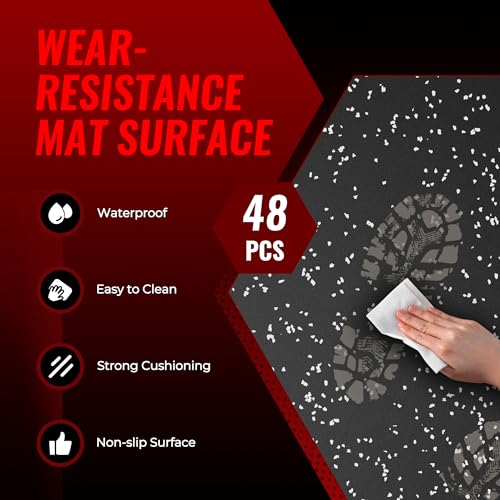 SUPERJARE 0.79'' Extra-Thick Exercise Equipment Mats, 48 Pcs 192 Sq Ft Rubber Top Floor Tiles with High Density EVA Foam, Interlocking Gym Flooring for Home Gym, Workout Mat, Black/Grey - size: 48 Tiles (192 Sq Ft)