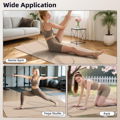 Yoga Mat High Density Exercise Mat, 76"x32"x0.27"Thick Wide & Large Yoga Mat for Women Men, Professional POE Workout Mat for Yoga, Pilates, Fitness & Stretching - color: Beige Coffee