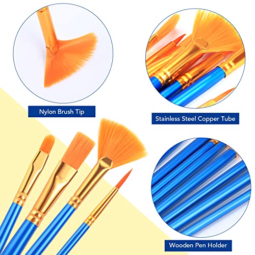 AROIC Acrylic Paint Brush Set, 15 pcs Nylon Hair Paint Brushes | All Purpose Oil Watercolor Face Body Rock Painting Artist, Small Painting Brush Kits for Kids Adult Drawing - size: 15pcs