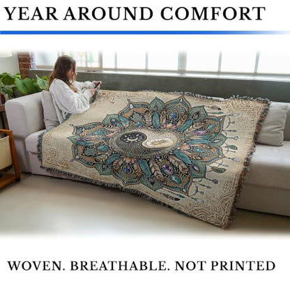 Pure Country Weavers Boho Celestial Mandala Blanket - Gift Tapestry Throw Woven from Cotton - Made in The USA (72x54) - color: Boho Celestial Mandala, size: 72x54