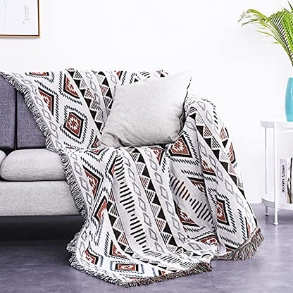 Luxlovery Aztec Throw Blankets Beige Tribal Boheiman Ethnic Woven Boho Geometric White Khaki Blanket for Couch Aztec Bed Throws Oversized Chair Sofa Cover with Tassels(63"x86") - color: Mocha, size: 63"x86",160x220cm
