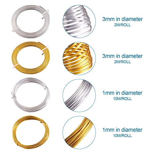 Fashewelry 6 Rolls Aluminum Wire 18 Gauge Bendable Metal Craft Wire Silver Gold Flat & Round Aluminum Strap for Beading Sculpting Jewelry Making, Total 91.8 Feet - color: Flat & Round-3mm & 9 Gauge