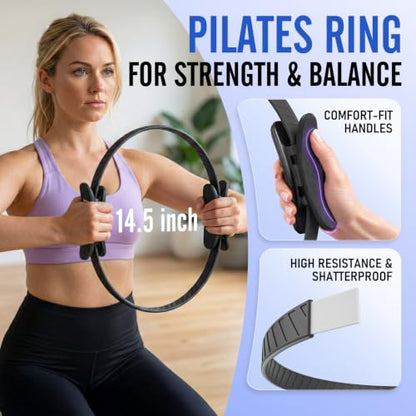 JKSHMYT Pilates Ring, 14.5 inch Magic Circle Pilates Equipment | 30 lb Resistance Home Pilates Ring, Durable Foam Padded Handles, Essentials Pilates Equipment for Beginners and Women - color: Black, size: Pilates Kit